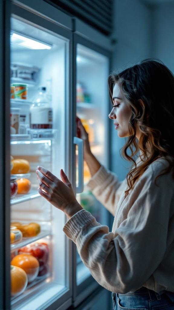 A list of common mistakes when freezing and reheating meals, displayed on a wall in a kitchen setting.