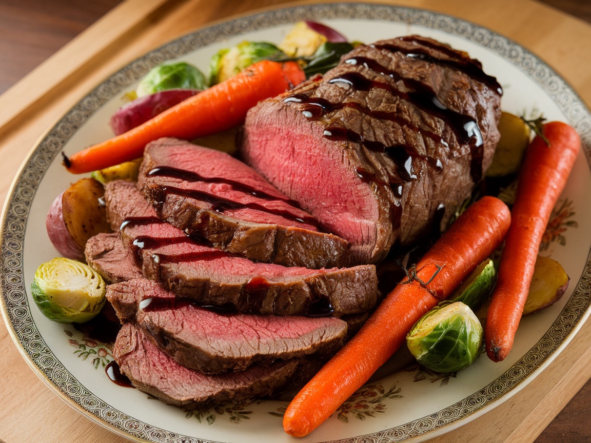 Balsamic Glazed Beef Tri-Tip Roast with vegetables