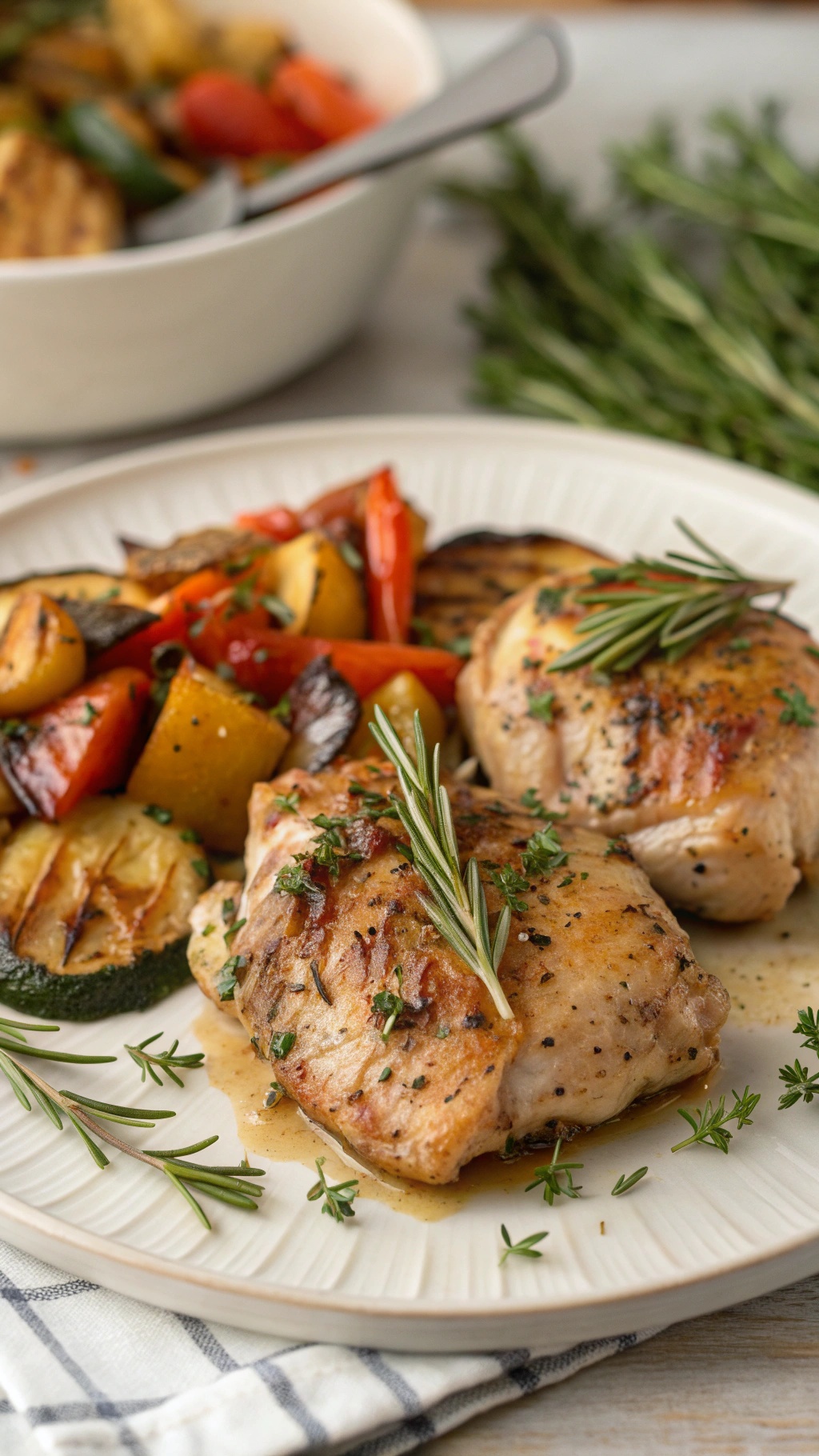 Herb-infused chicken thighs served with roasted vegetables
