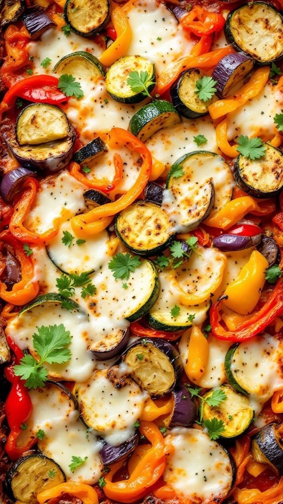 One-Pan Lasagna with Roasted Vegetables topped with cheese and herbs