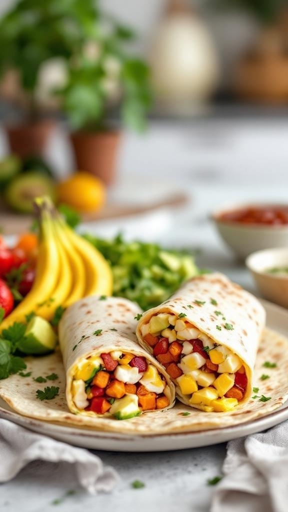 Savory Sweet Potato and Egg Breakfast Burrito with fresh ingredients