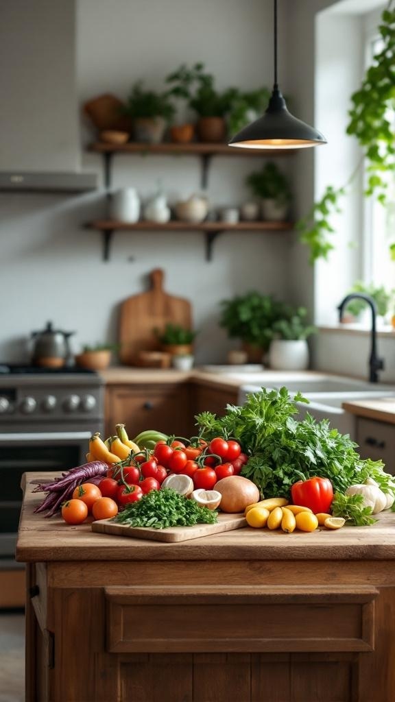 A modern kitchen with motivational quotes on the wall about meal prep success.