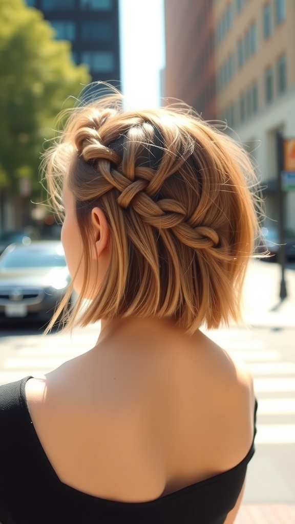 A woman with a braided lob hairstyle, showcasing a trendy summer look.