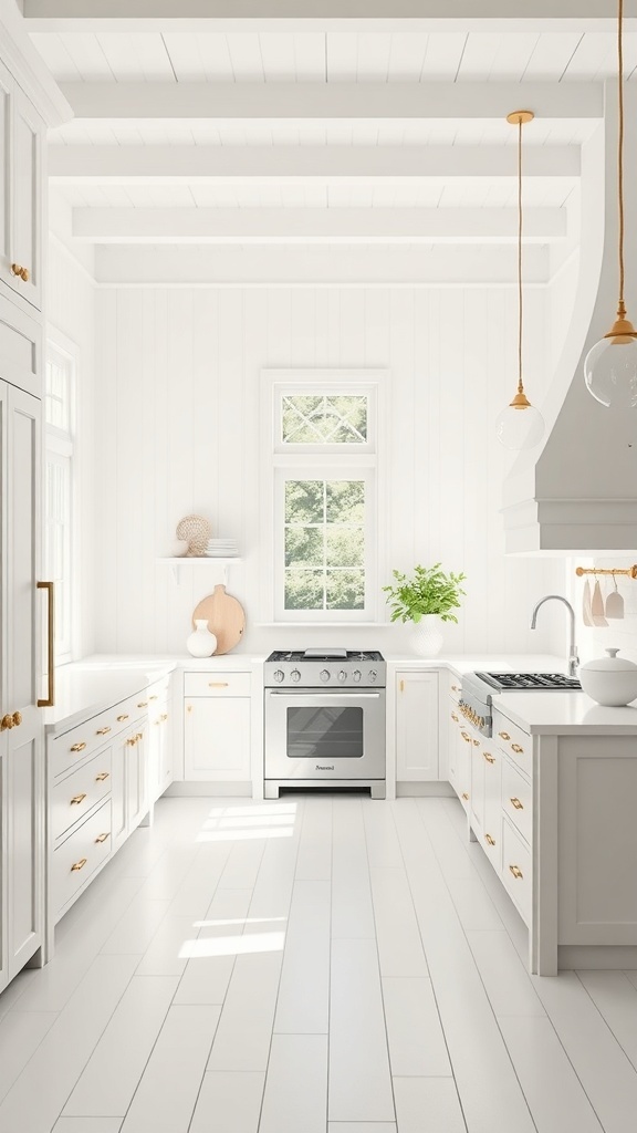 Bright and airy white farmhouse kitchen with gold accents