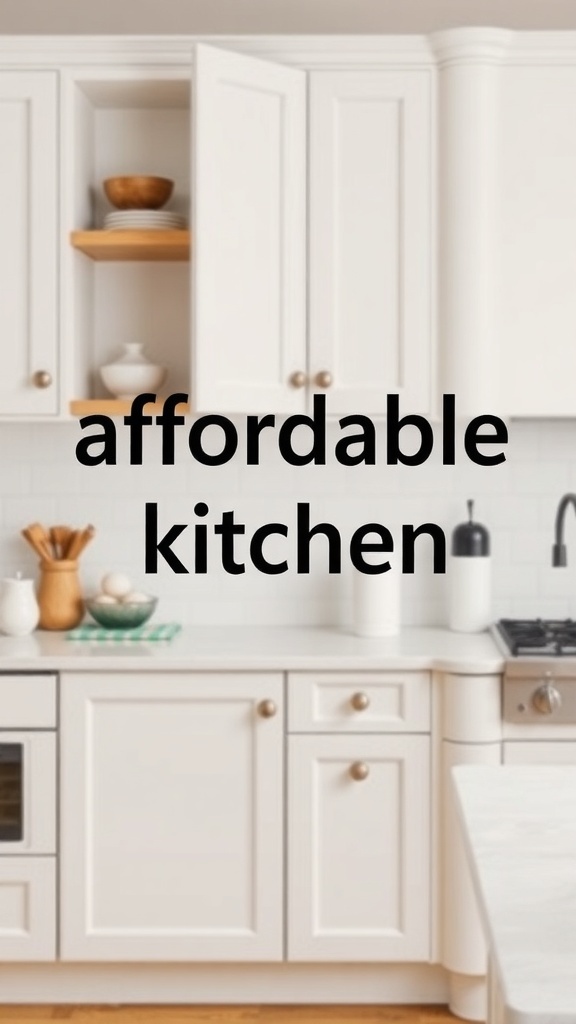 A modern kitchen with white cabinets and affordable kitchen handles.