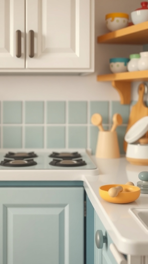 A modern kitchen with child-safe knobs and handles.