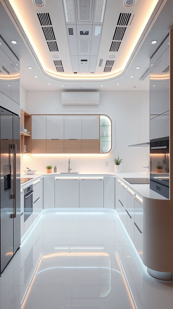 A modern kitchen with sleek cabinets and bright lighting