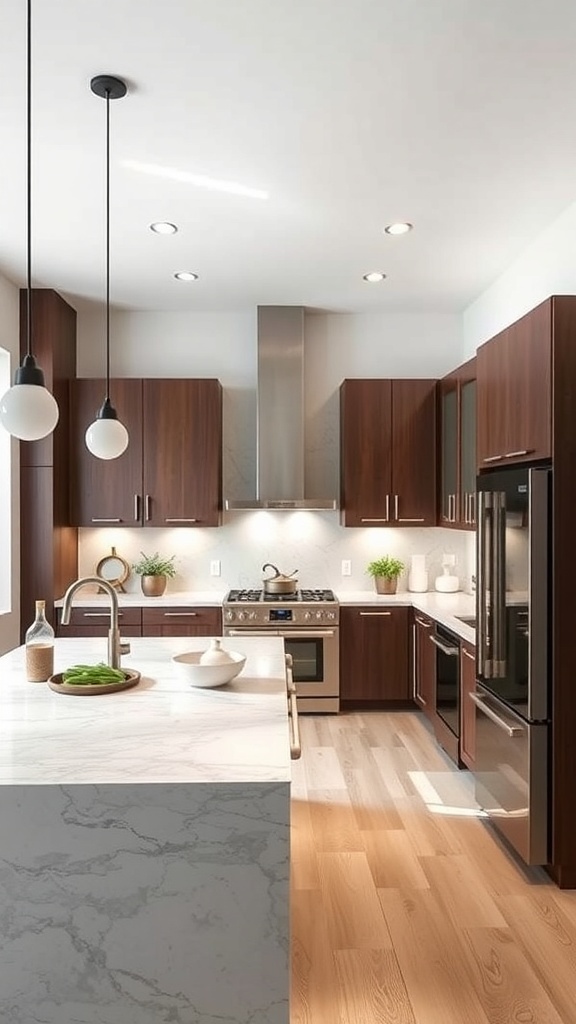 Modern kitchen featuring magic corner storage solutions and sleek cabinetry.