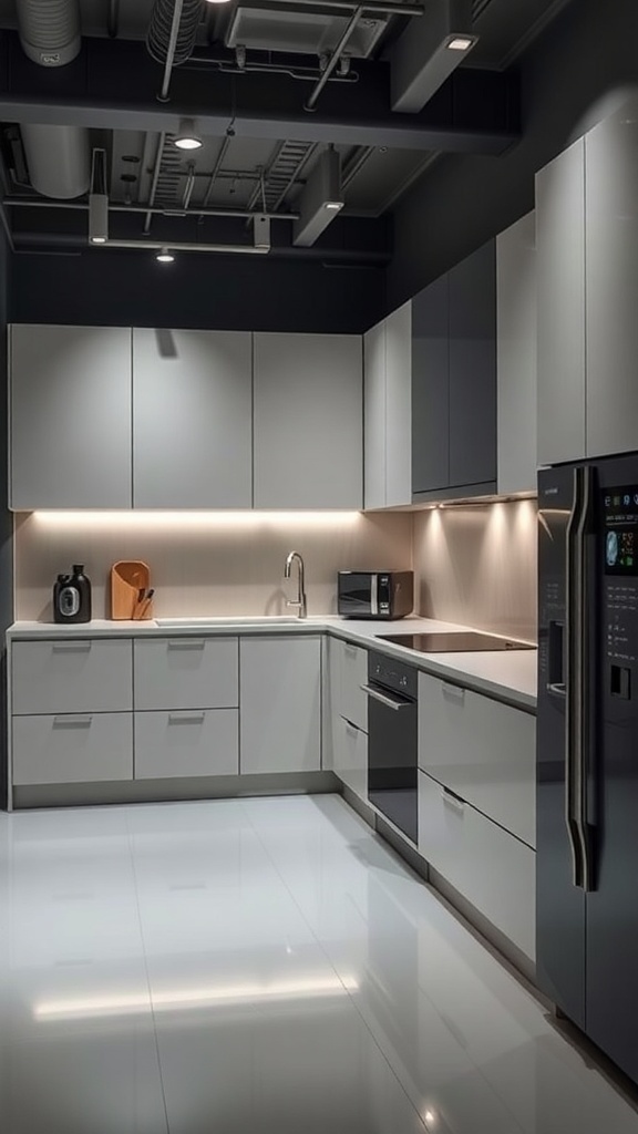 Modern modular kitchen with sleek design and smart appliances.