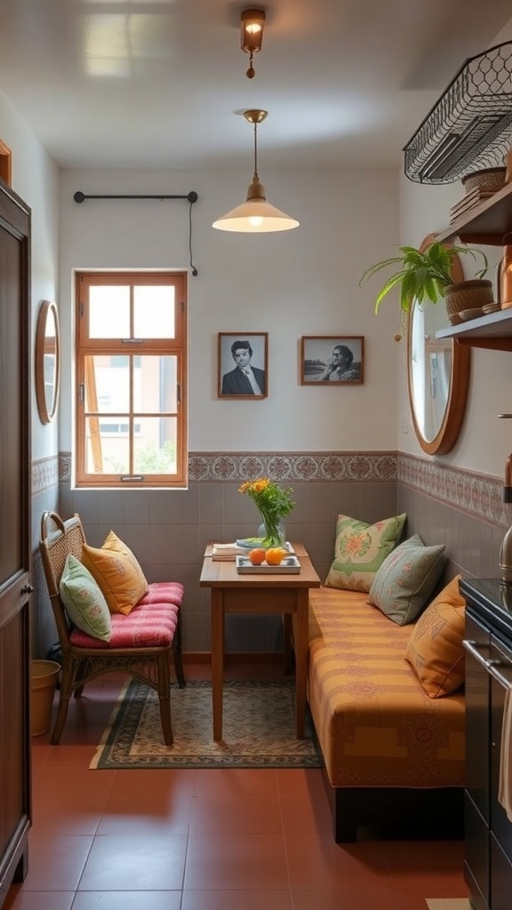 Cozy dining nook with comfortable seating and warm decor