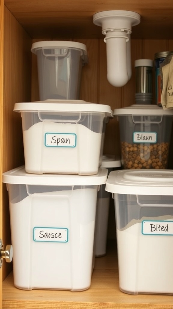 Organized under sink storage with labeled containers