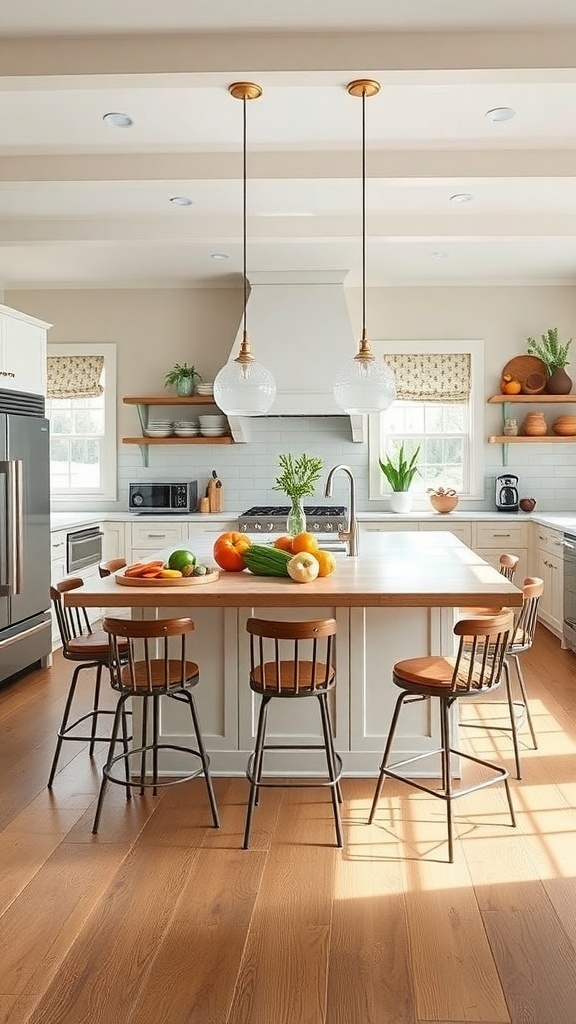Modern farmhouse kitchen with a large island and seating.