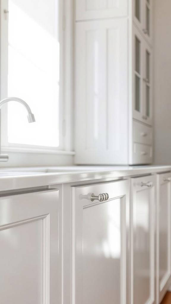 Modern kitchen with white cabinets and acrylic pulls.