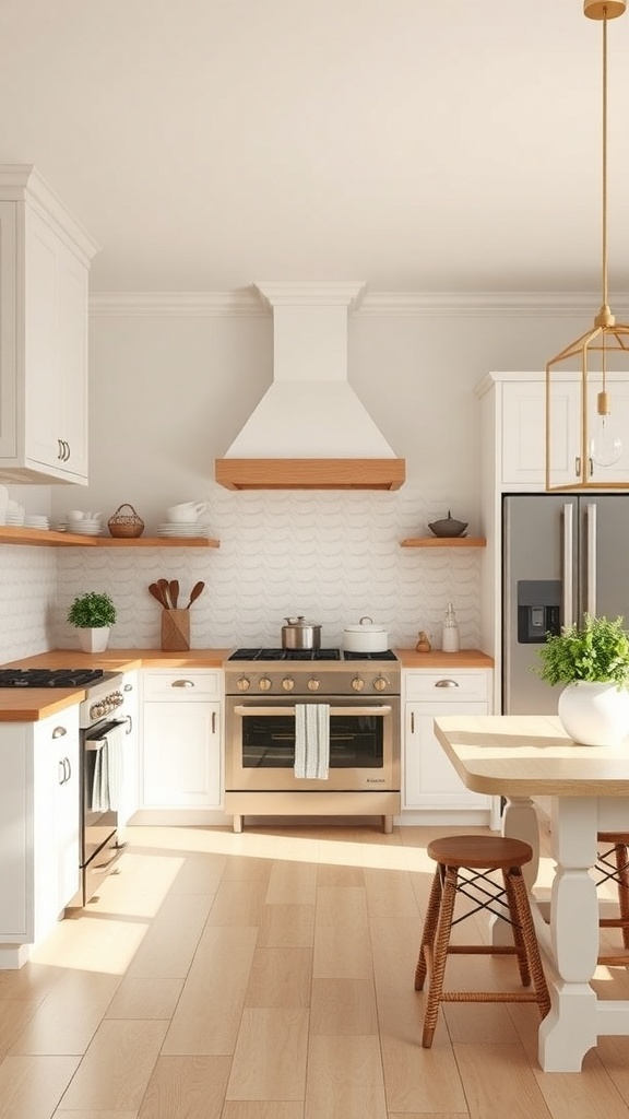 A cozy contemporary farmhouse kitchen with a neutral color palette.