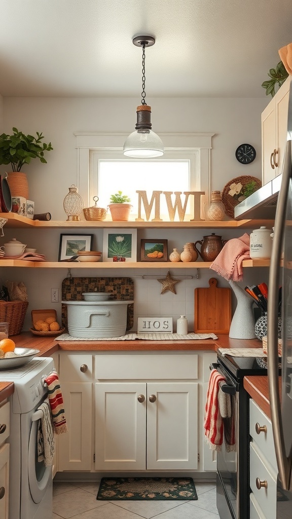 Cozy kitchen with personalized decor and warm colors.