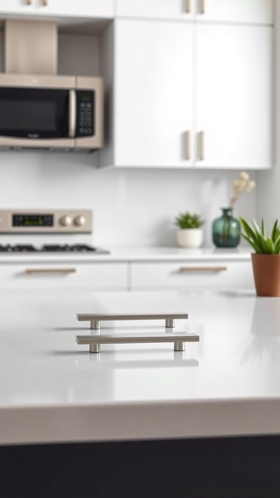 Modern kitchen with stainless steel cabinet pulls