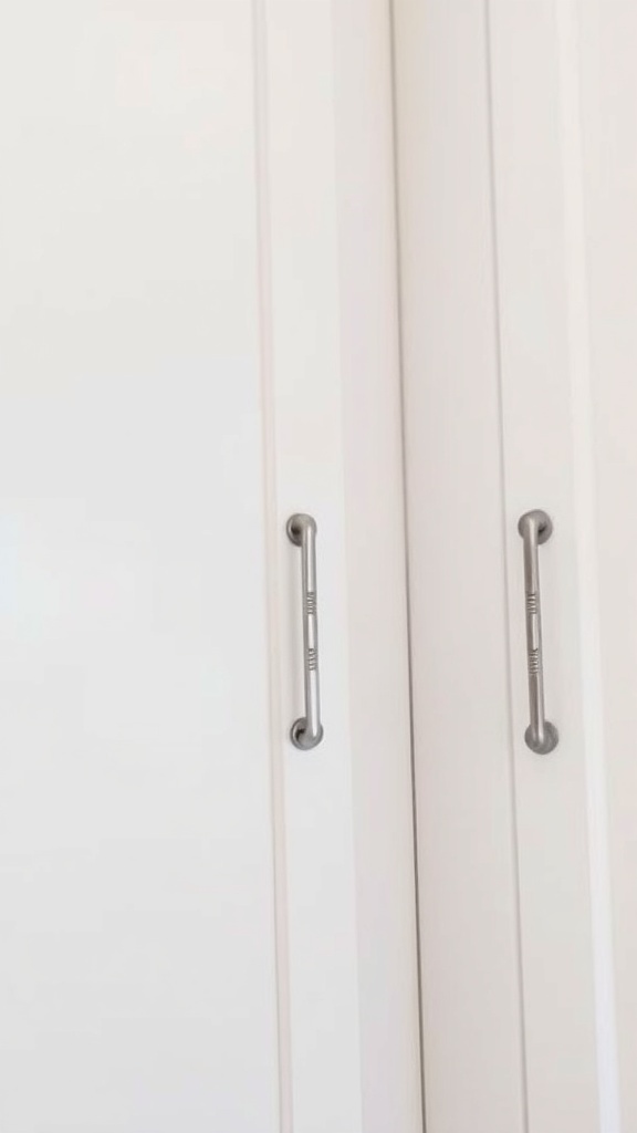 Close-up of white cabinet doors with soft-close hinges