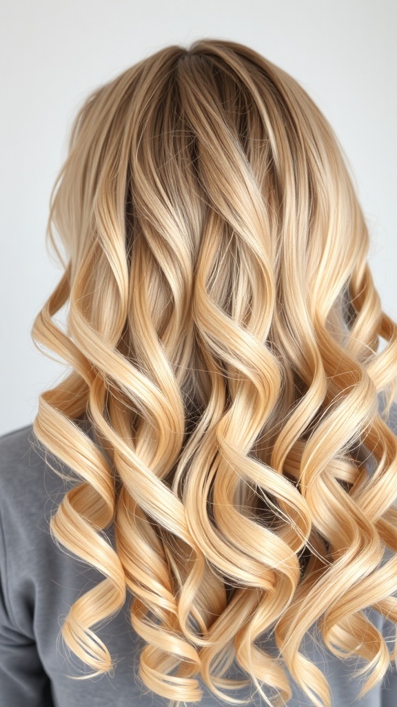 Blonde curly hairstyle with soft layers