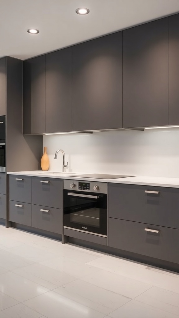 Modern kitchen with handle-less cabinets and sleek design.