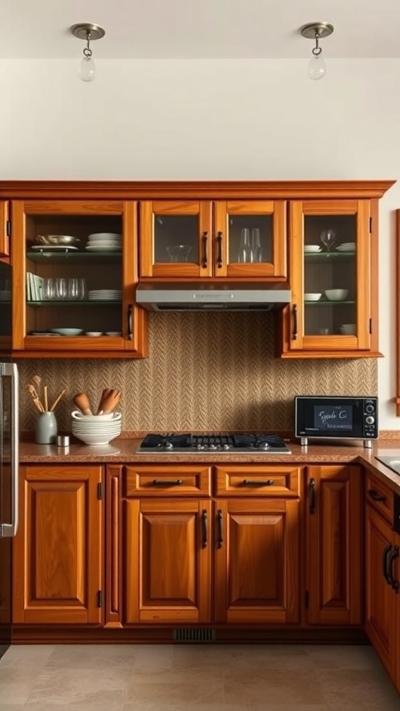 Traditional wooden kitchen cabinets with modern appliances