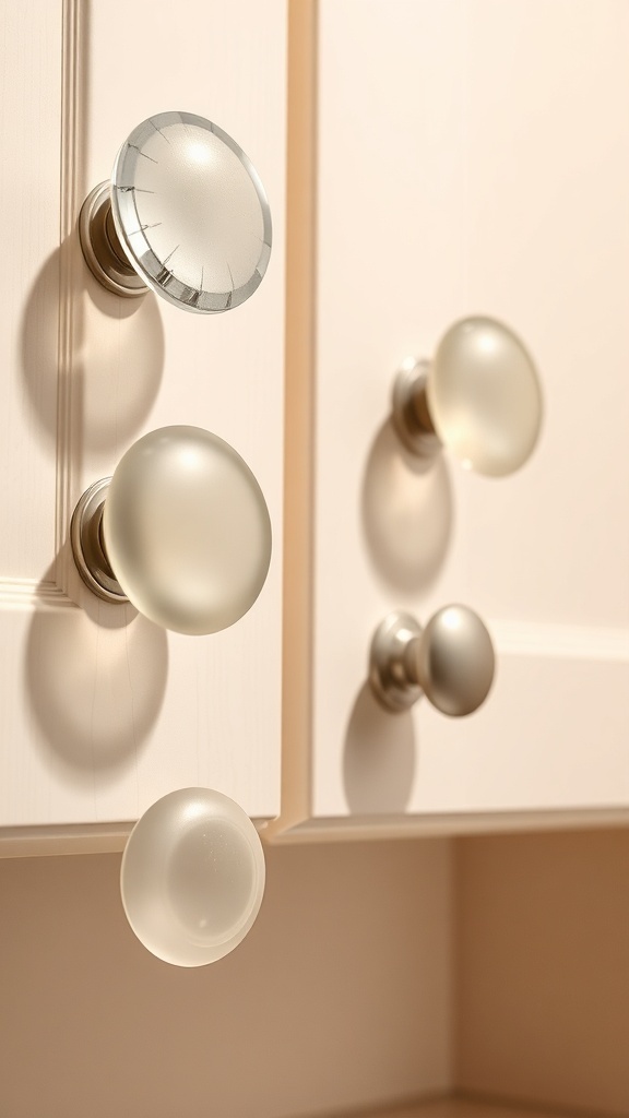 Cabinet hardware with translucent and frosted finishes
