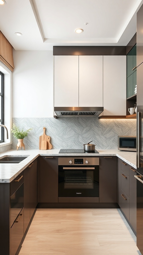 Modern modular kitchen with a stylish backsplash.