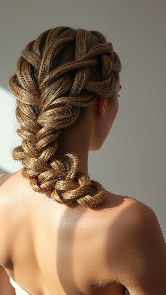 A woman with a twisted rope braid hairstyle, showcasing intricate twists and soft waves.