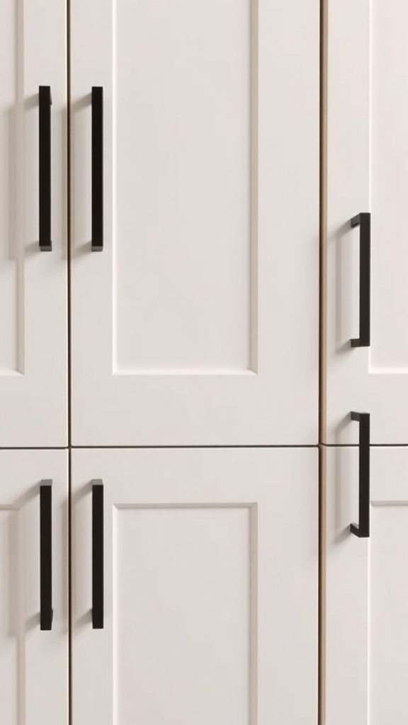 Kitchen cabinet doors with unique geometric handles.