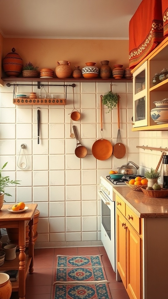Traditional Indian kitchen with earthy tones and vibrant accents.