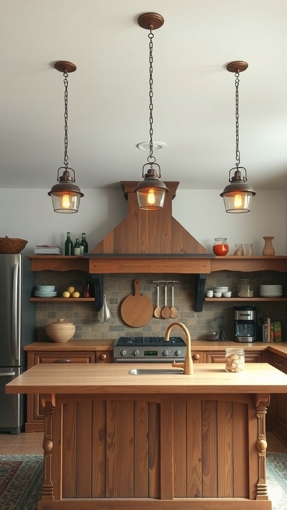 Rustic farmhouse kitchen with vintage pendant lighting fixtures