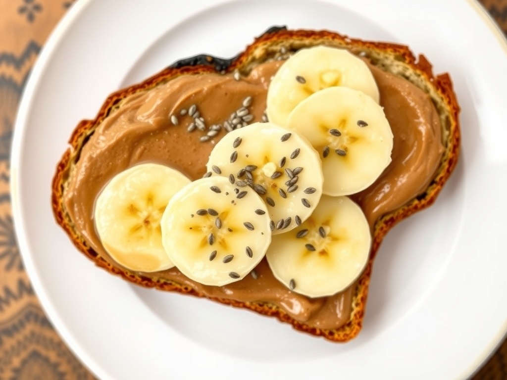 Whole grain toast topped with almond butter and banana slices