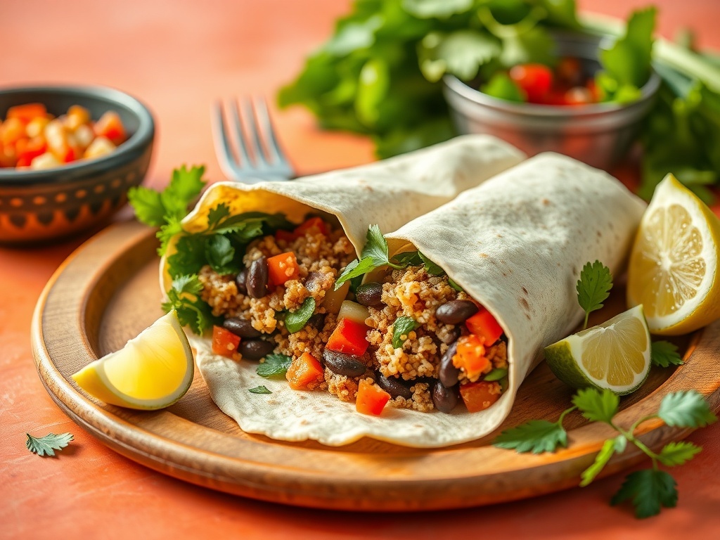 Quinoa and black bean wrap with fresh ingredients