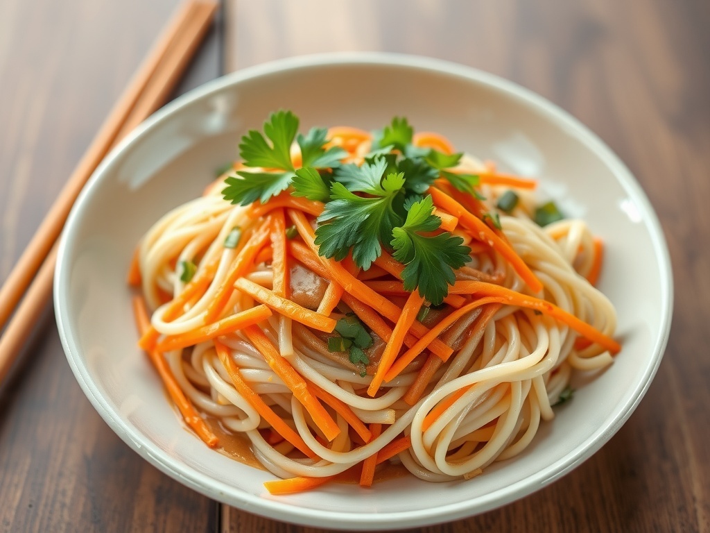 Bowl of Spicy Thai Noodle Salad with colorful vegetables