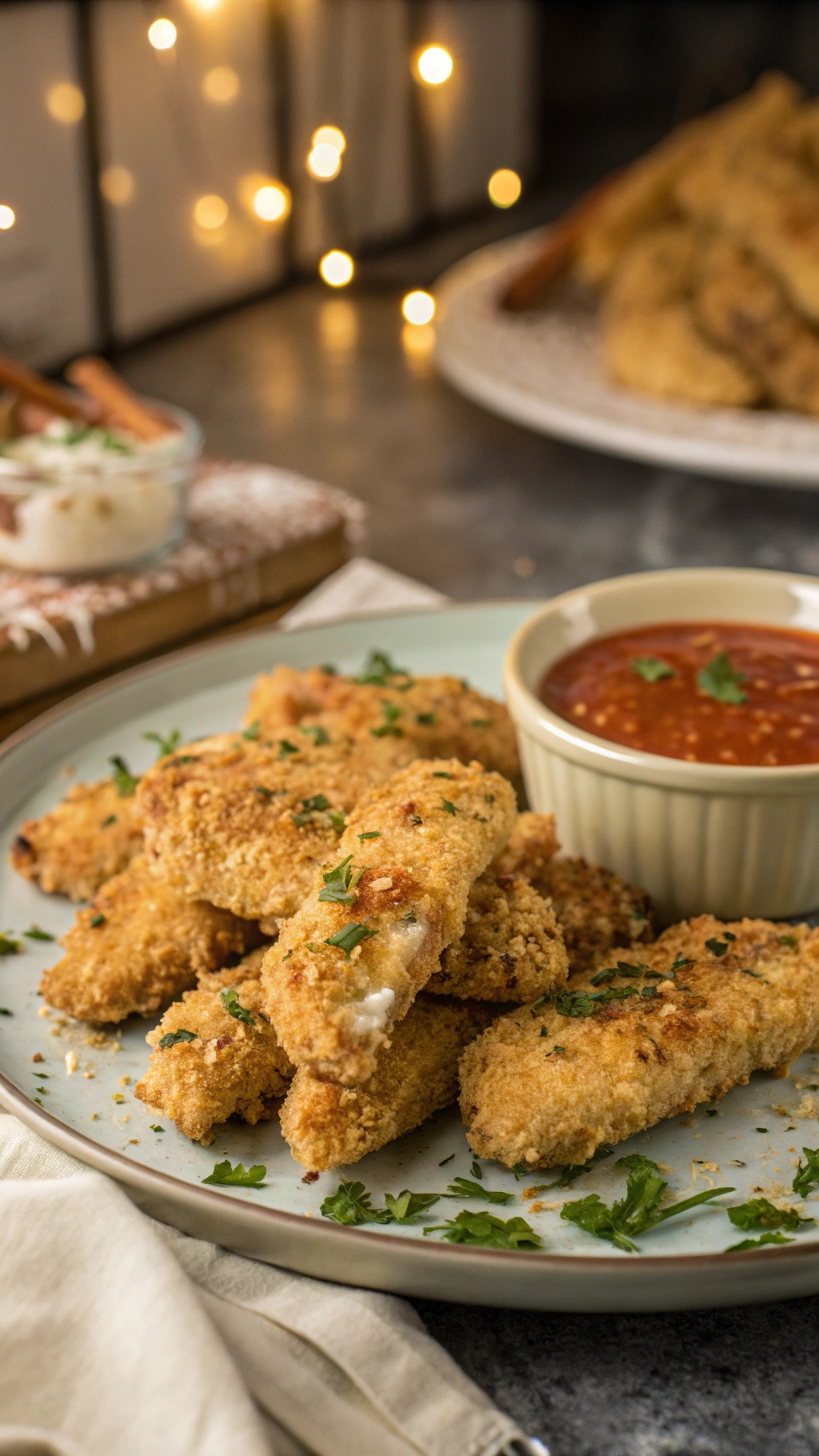 Crispy Parmesan Chicken Tenders served with dipping sauce