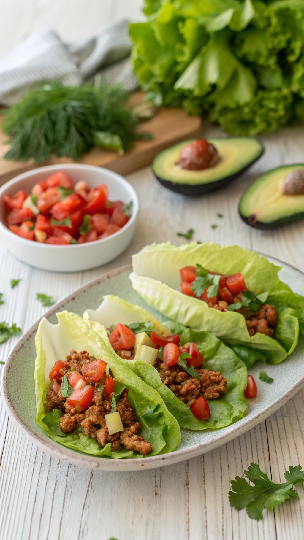 Turkey taco lettuce wraps with fresh toppings