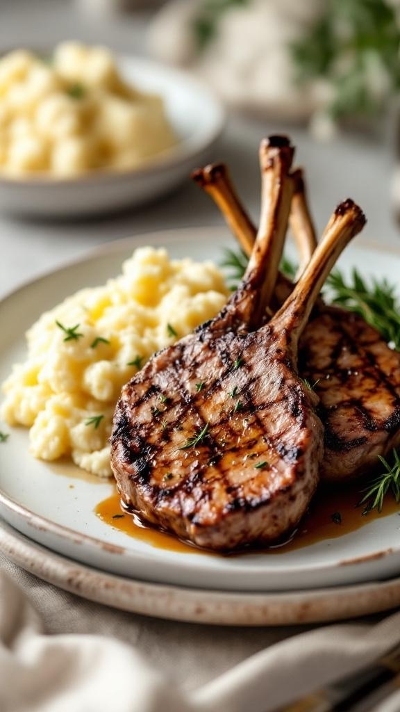 Air fryer lamb chops served with mashed potatoes