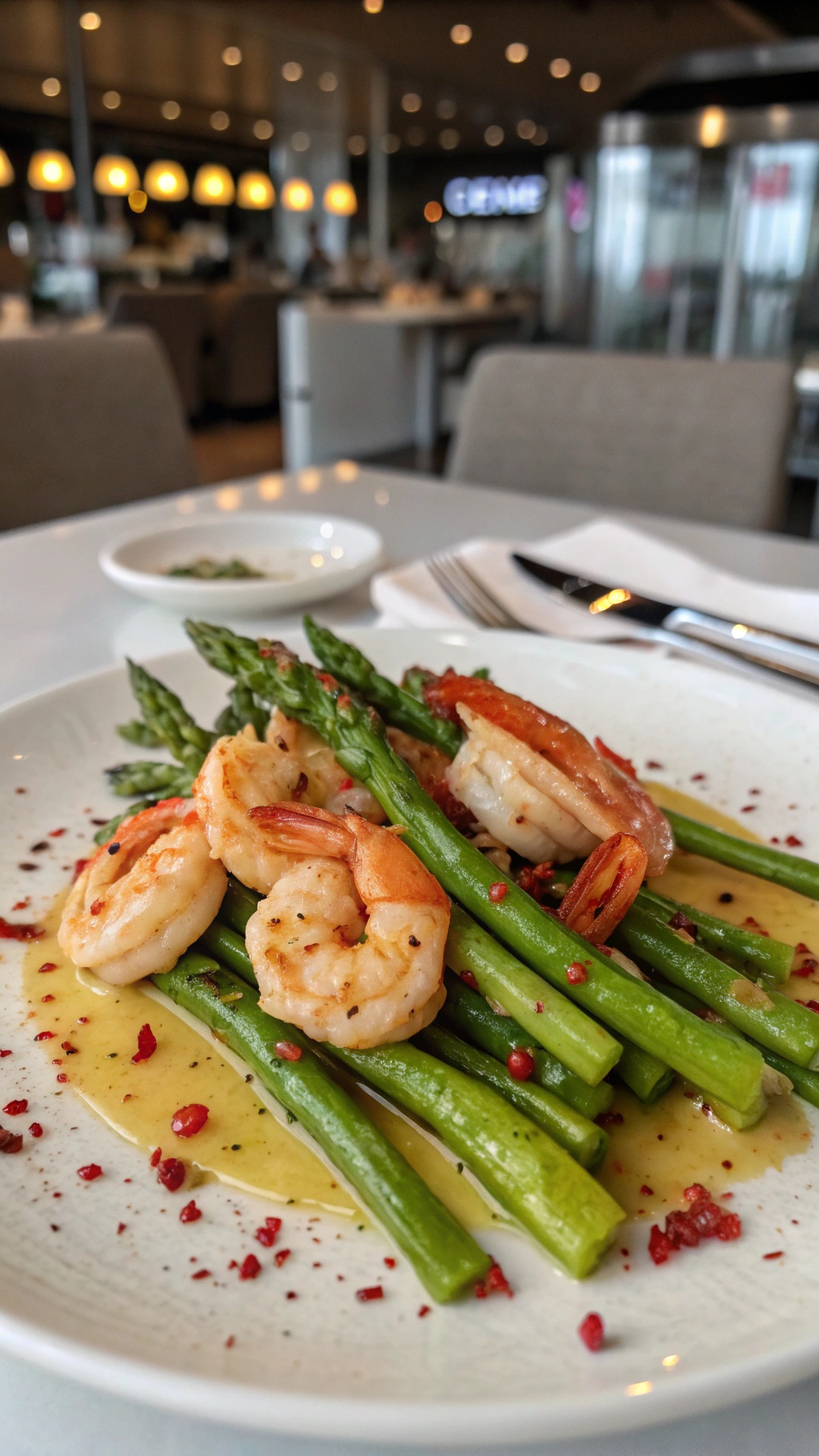 Garlic Butter Shrimp with Asparagus served on a plate