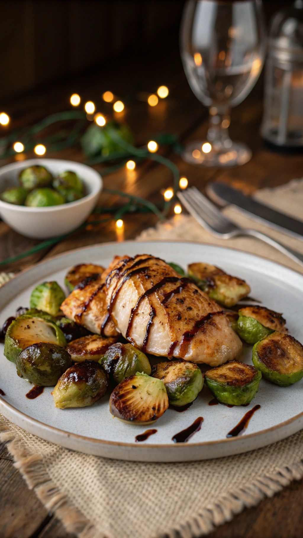 Honey Balsamic Chicken with Brussels Sprouts on a plate