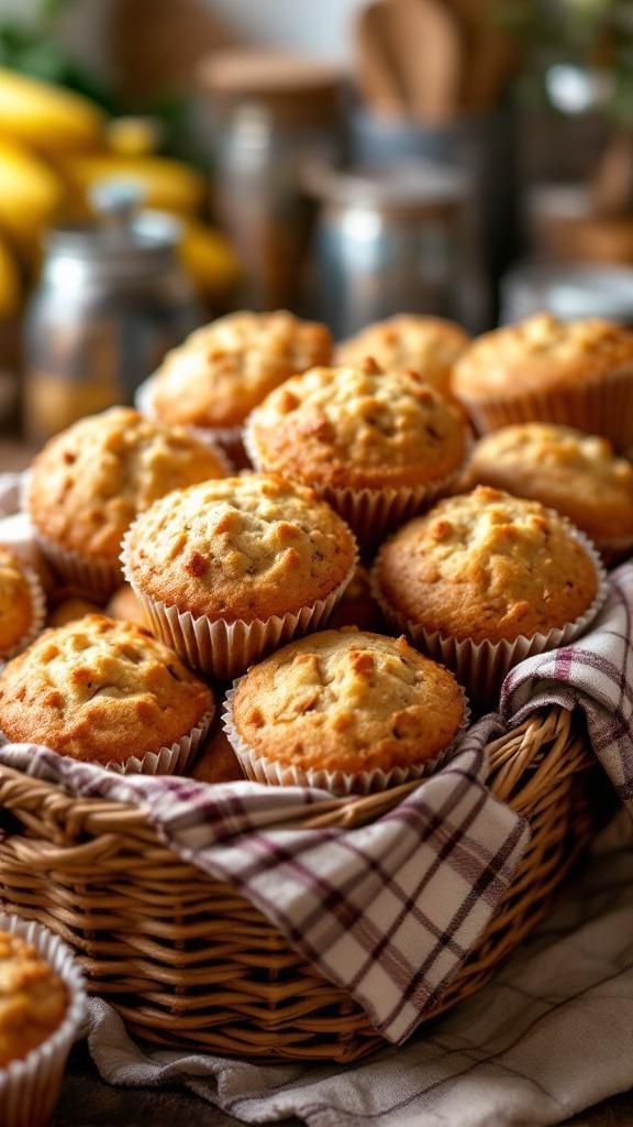 A basket filled with freshly baked whole wheat banana muffins.