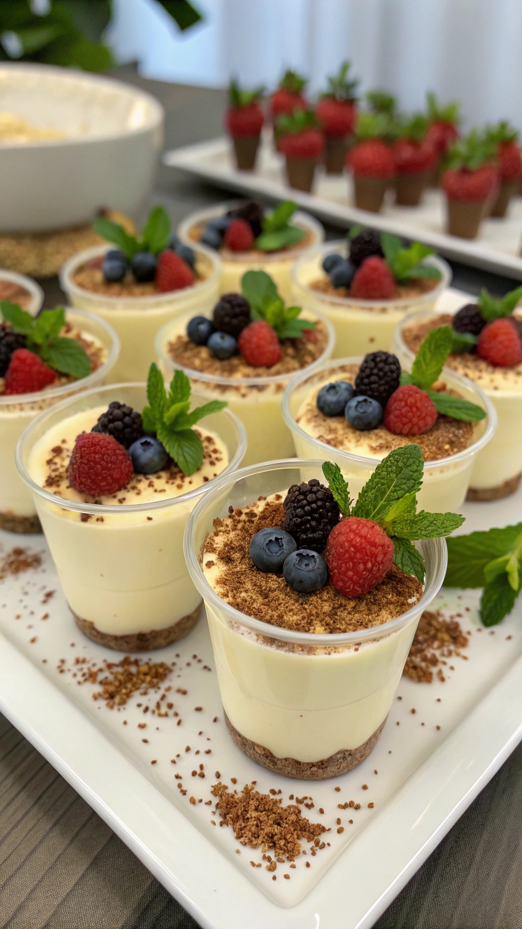 Quick and creamy vanilla pudding cups topped with fresh berries and mint leaves
