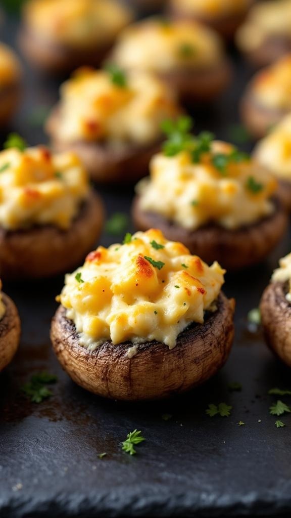Savory stuffed mushrooms topped with cheese and garnished with parsley