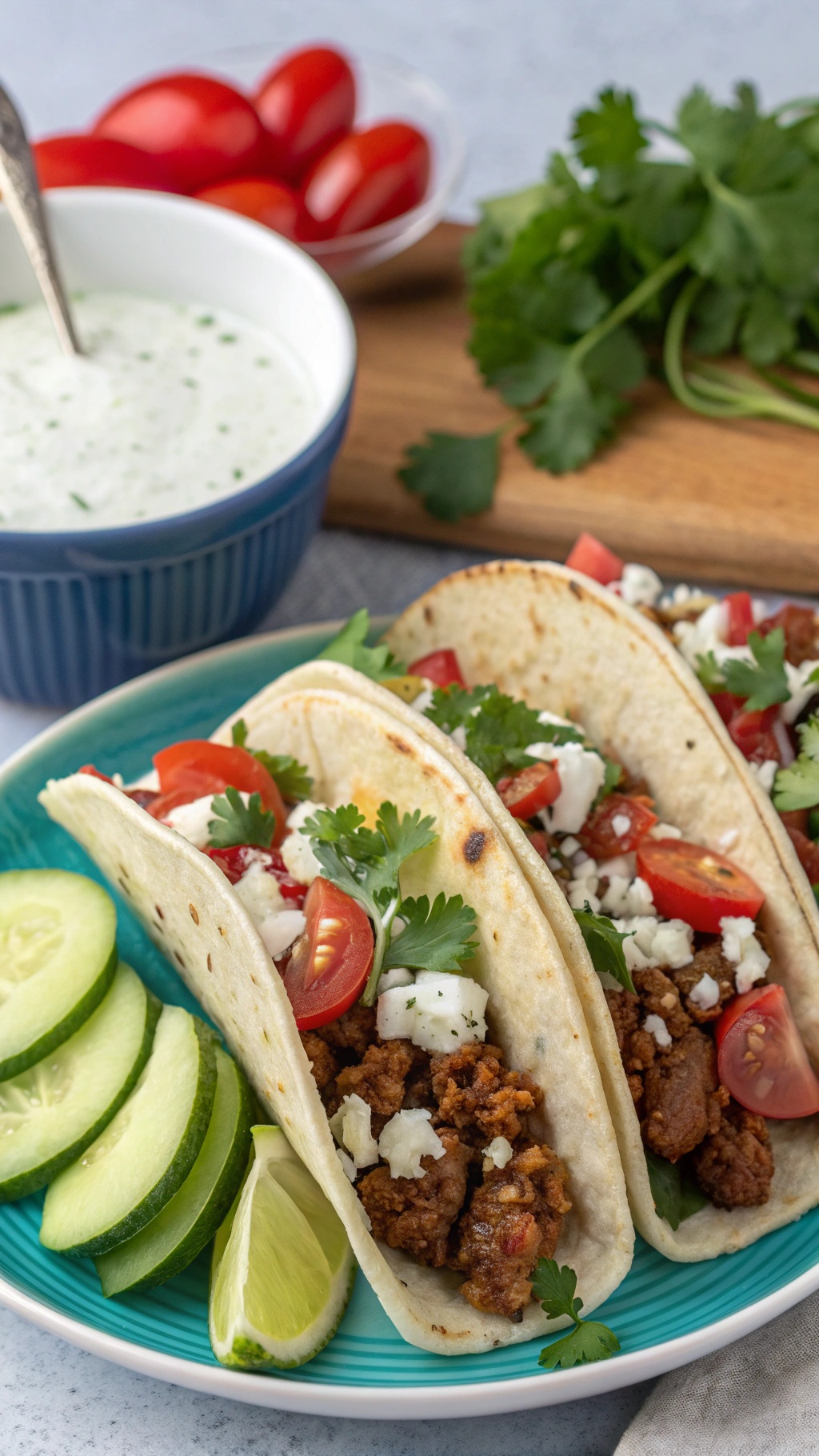 Simple Greek Tacos with fresh toppings and sides