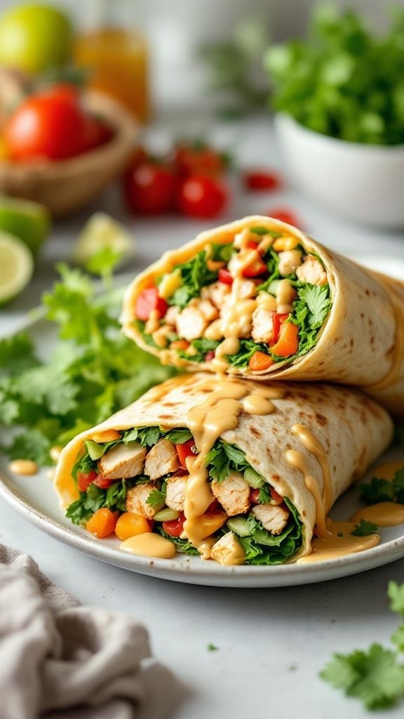 Zesty Cilantro Lime Chicken Wraps with fresh vegetables and sauce