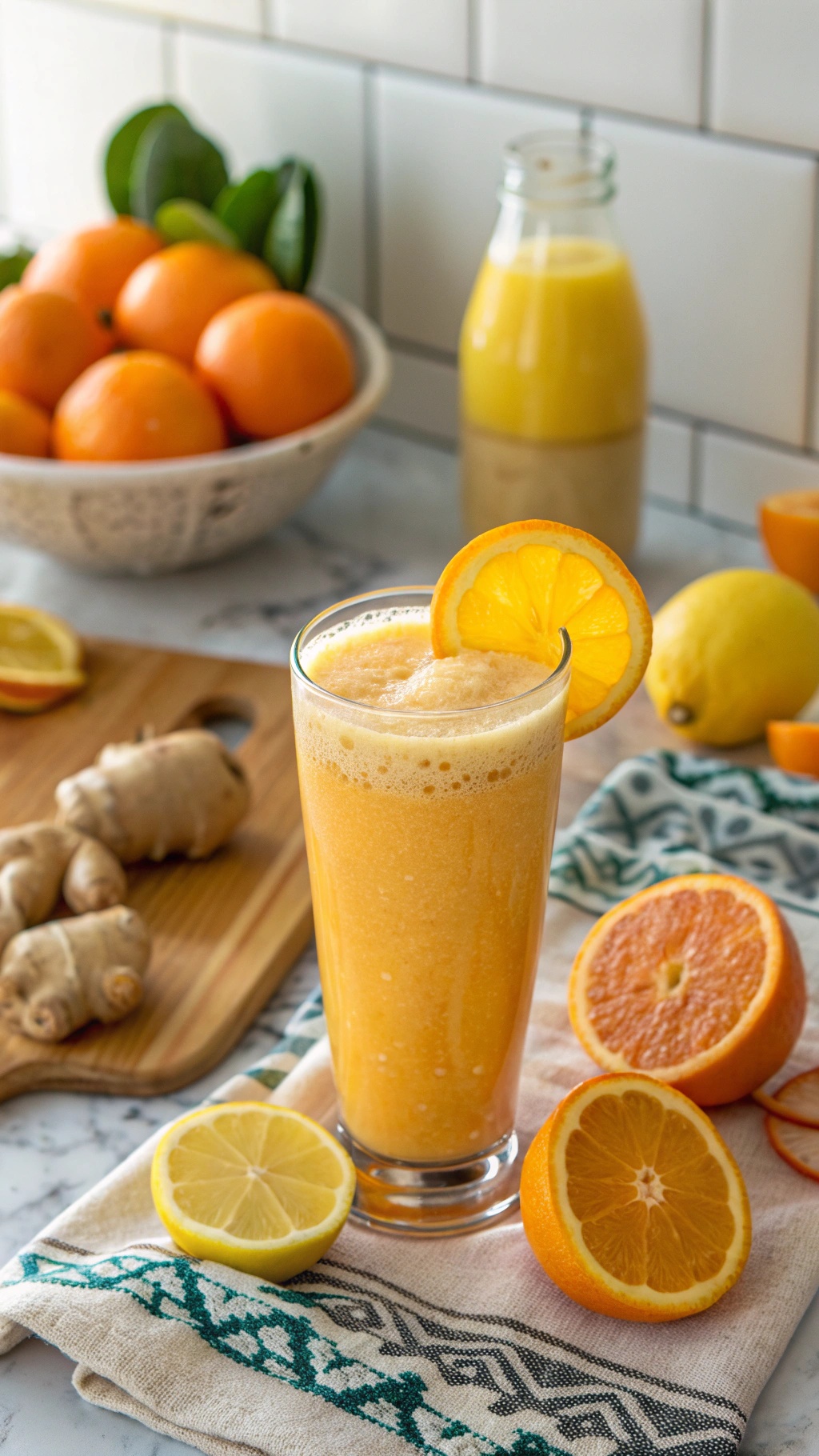 A refreshing Zesty Citrus Protein Smoothie with oranges and lemons