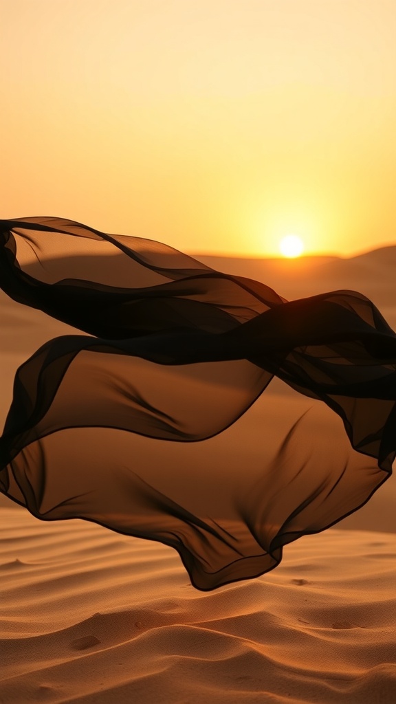 A flowing black chiffon maxi skirt against a sunset in the desert.