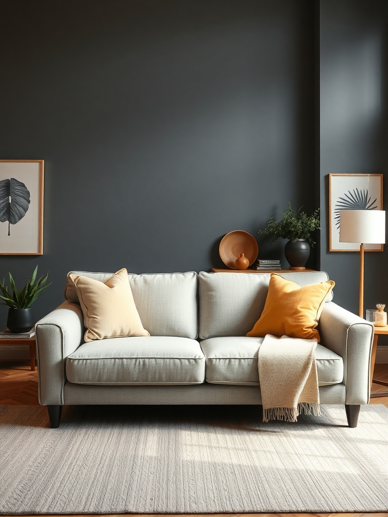 A light-colored Hay Mags Sofa with pillows in a modern living room setting.