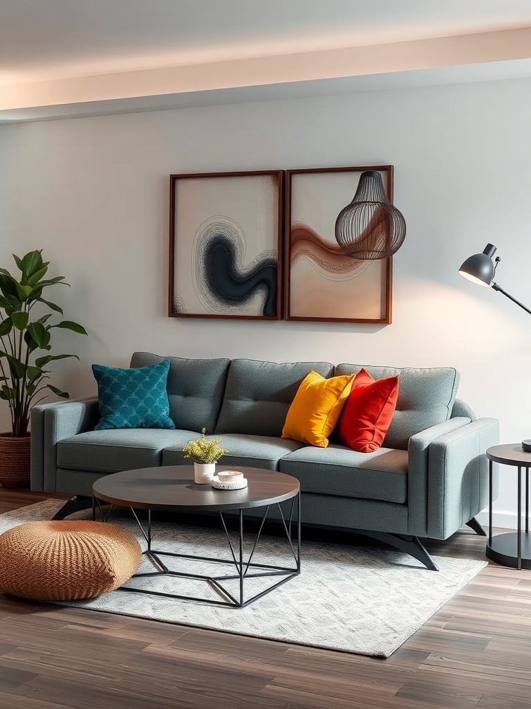 Stylish living room featuring the Rove Concepts Sophia Sofa with colorful pillows and a modern coffee table.