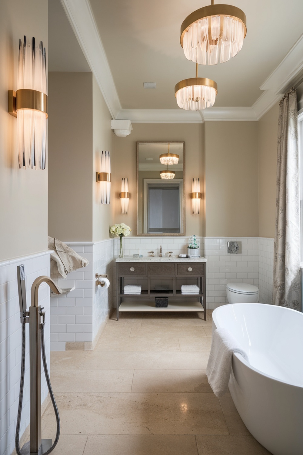 Modern bathroom with stylish fixtures and elegant lighting