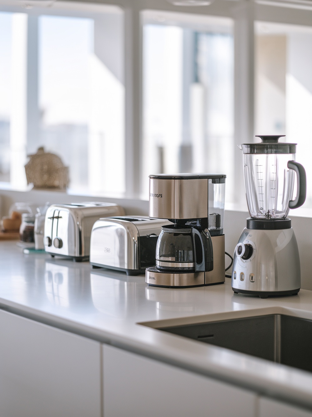 Compact kitchen appliances on a countertop