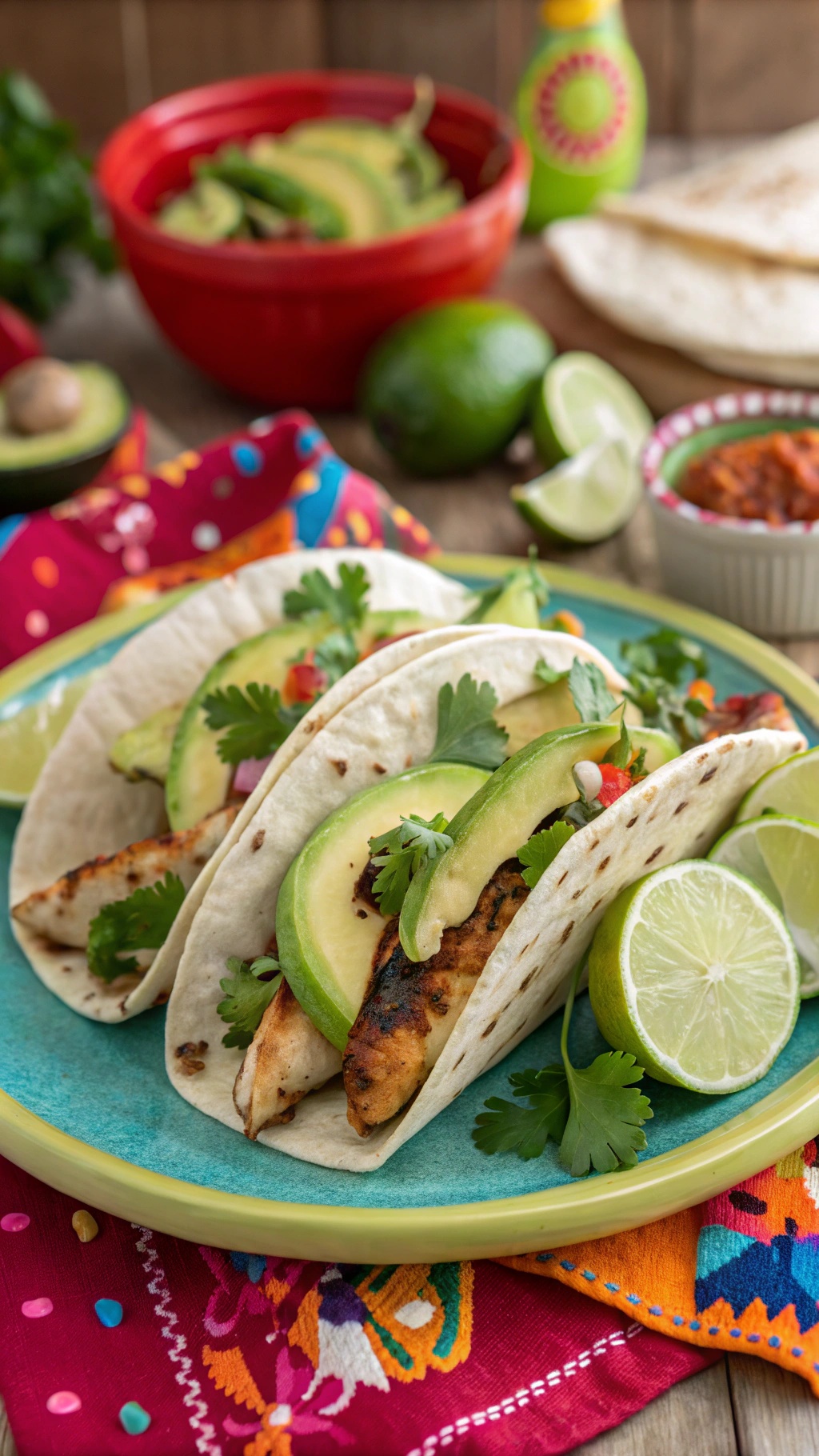Chipotle Lime Grilled Chicken Tacos with avocado and lime